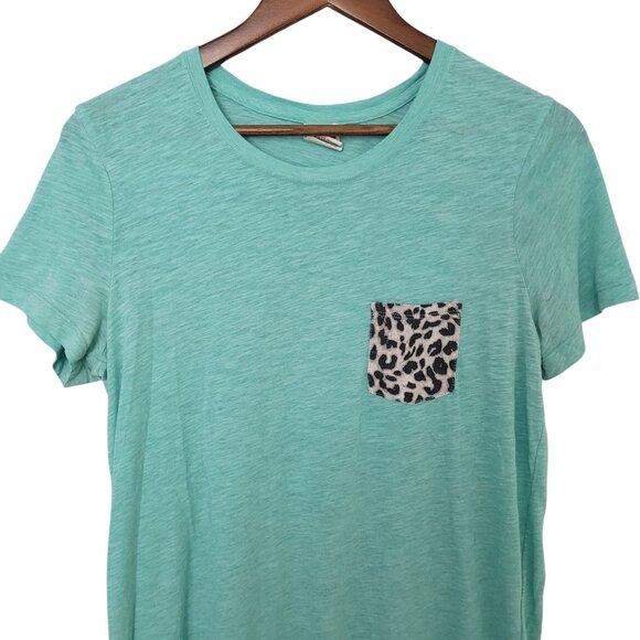 Victorias Secret Pink T-Shirt With Leopard Print Pocket Womens S Green - Picture 6 of 7